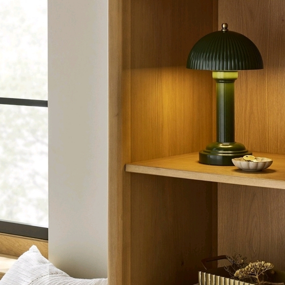 Hearth and Hand Fluted Library Table Lamp Rechargeable Green Metal - Picture 5 of 12